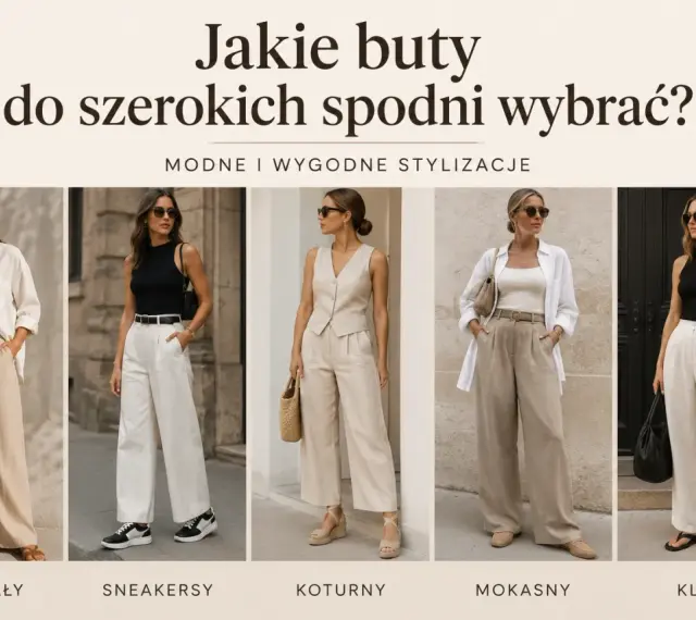 Jakie buty do szerokich spodni wybrać? Stylizacje z sandałami, sneakersami, koturnami, mokasynami i klapkami.