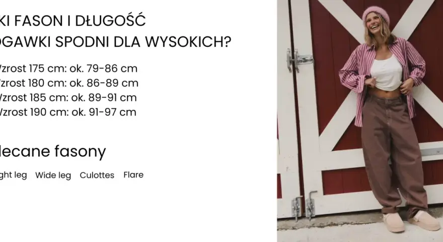 Uśmiechnięta kobieta w różowej czapce i koszuli w paski, stojąca przed czerwoną stodołą.